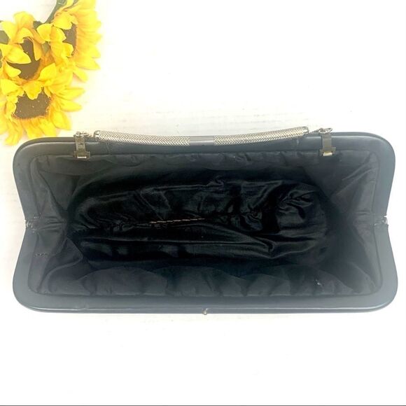 VTG 70s Black Vinyl Clutch Evening Bag Chain Strap - Picture 15 of 15